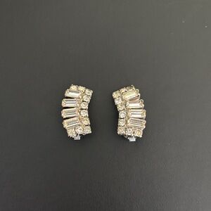 Vintage Rhinestone Baguette Clip On Earrings